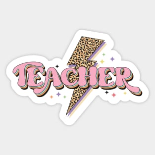 Teacher Power Design, Rainbow Lighting Bolt, Cheetah Pastel Colors Teacher T Shirt Sticker